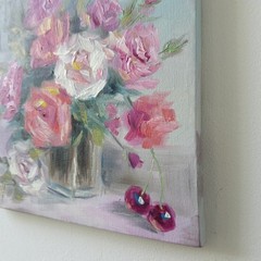Romantic Roses Still Life Original Oil Painting Impressionist Floral Wall Decor