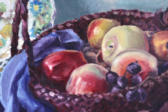 Antique Still Life Table Fruit and Wine Oil Painting On Board Signed Church 31