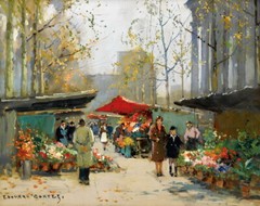 Art Giclee French Paris Street flower market Oil Painting Giclee Print