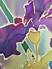 Signed Original Ink on Silk Painting- Irises on Silk by Anne Gordon- Framed