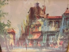 Vintage Painting of a Paris Street SIGNED DUBOIS in Gold Wood Frame 11 1/2 X 13”