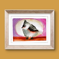 Titmouse Native Bird Original 5×7 Watercolor Painting Signed Wall Art Home Decor