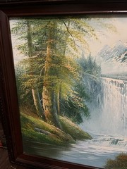 Summer nature Oil painting Original art Waterfall 29” x 26” Majestic Woods Magic