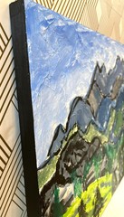 Landscape Painting Mountains Original Acrylic Art Textured Background Artwork