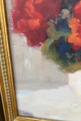 VTG Original Oil Painting “Red Geraniums” By Bunny Oliver Signed Framed 16”x16”