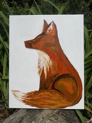 Fox Abstract Colorful Original Acrylic Painting on Stretched Canvas Low Profile