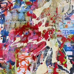 Indo Dreaming -Original Wall Art Mixed Media Collage Asian Fusion Painting 12×18