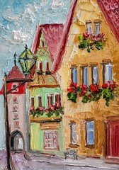 City Houses Oil Painting 15×20 cm City Landscape Original Painting on Painting Board