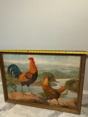A. EMIL PRINZ (American, born 1856) Roosters Painting Landscape On Board Signed