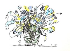 SAMATOWIC Original Ink Drawing 9×12 Flowers Expressive Signed Wall Art 20