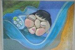 Original Picasso Style Stone Art by Leean of Sleeping Woman Painted Background
