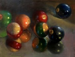 Reflecting on Billiard Balls 11×14 in. Oil on mounted canvas Hall Groat II