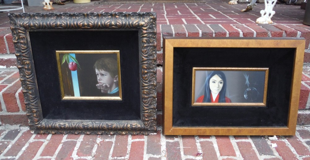PAIR (2) CARLO WAHLBECK OIL PAINTINGS SURREAL SYMBOLIST BOY AND WOMAN PORTRAITS
