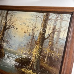VTG Winter Woodland Landscape Oil Painting Framed By Roy Hamiton Size 18”x14.5”