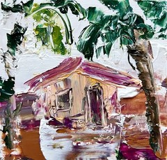 Secret Palms of Hana, Hawaii – Maui Island Diptych, Original Oil Painting Framed