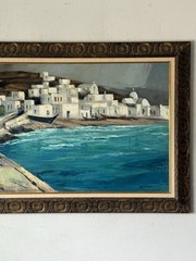 RALPH HULETT VINTAGE MODERN OCEAN LANDSCAPE OIL PAINTING OLD CUBISM SURREALISM