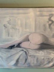 Original Signed Fragonese Nude Reclining Female Painting On Canvas Vintage 24×12