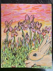 Original Artwork Bunny Flowers Cute Spring Rabbit ACEO Handmade Signed By Artist