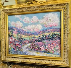 Vintage KADLIC Original Oil Painting Landscape Impasto Gold Gilt Wood Frame 12”