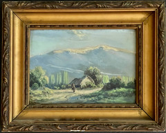 Antique FLORENCIO VIAL Chile Impressionist Mountain Landscape Oil/Board Framed