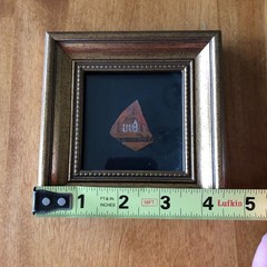 Hand Painted Folk Art Farmhouse Cabin Red Slate? Framed Unique Country 4 1/2″