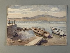 Very beautiful watercolor Sea Marine 1920 Boat to identify Mediterranean? Sete?