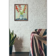 Textured Red Floral Still Life Original Oil Painting 20×16″ Canvas Wall Art