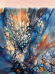 Original Painting On Canvas Fluid Pour blue bloom 9 x 12 x .75