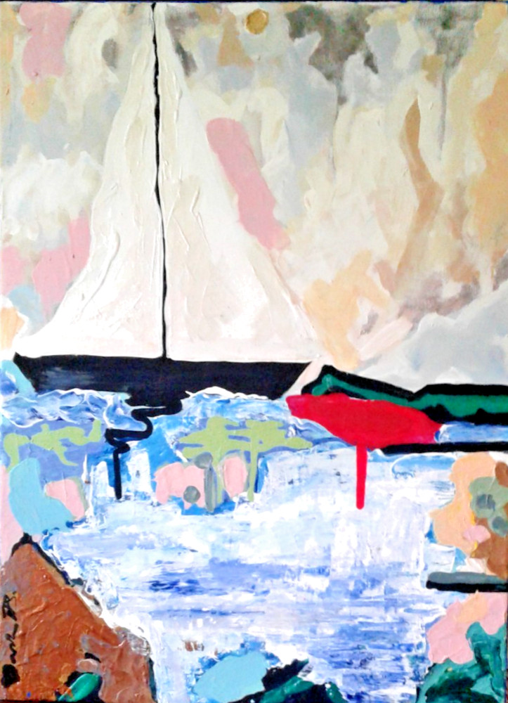 Original painting Sail Boat abstract impressionist art large 18x24x1 by pb