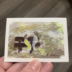 ACEO Hand Painted Couple on the Bench Impressionist Original Painting Acrylics