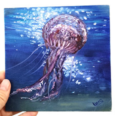 Jellyfish Original Oil Painting 6×6 Signed OOAK Ocean Underwater Sea Life Art