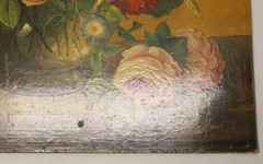 Ludwig Deffner 15×19 Antique Oil Painting Detailed Still Life Flowers in Vase