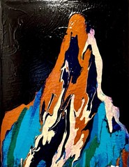 Mountain Night Sky Art 11×14 Orange Black Turquoise Contemporary Canvas