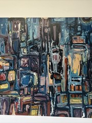 MID CENTURY ABSTRACT PAINTING EXPRESSIONISM CUBISM MODERNISM HAL AKINS SIGNED