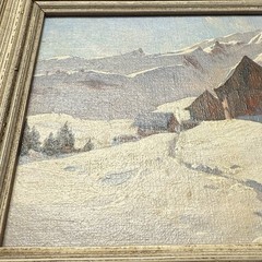 Original Eric Riordon Oil On Panel Snow Scene 8 x 6” Framed