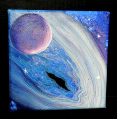 8 x 8″ Square Spacescape Acrylic Painting Deep Space Black Hole Calling