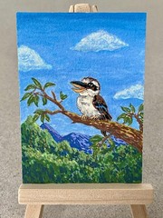 ACEO Laughing Kookaburra Australian Kingfisher Bird Painting Miniature Landscape