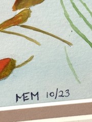 Original Watercolor Painting on Paper Bunting Bird in Frame & Signed