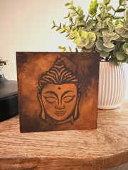 Small Art Contemporary Abstract Buddha Painting on Wood Panel Shelf Sitter