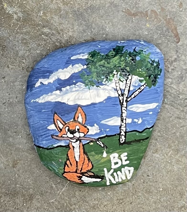 HAND PAINTED RIVER STONE ART Fox “ Be Kind “ by Yellow Paw Collectible Rocks