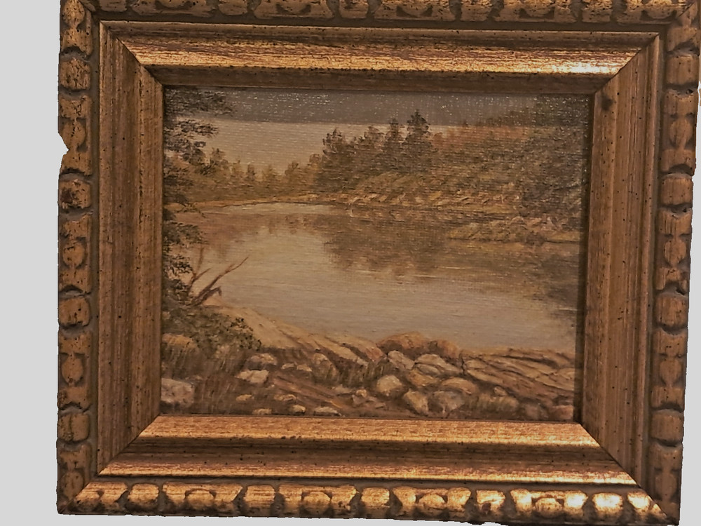 VTG Oil painting by Margaret Koch Landscape 6 1/2 x 5 1/2 framed