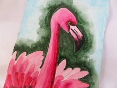 Flamingo Original ACEO Art Card Painting Miniature Ooak Acrylic sri lanka