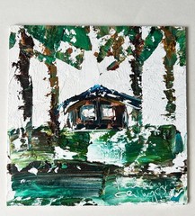 Bahamas Tropical Beach Impasto Oil Painting Palm Tree Cottage Island Wall Decor