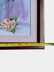 Hand-Embroidered Framed Wall Art W/ Pink Yellow Purple Rose Bouquet Vase 16”x19”