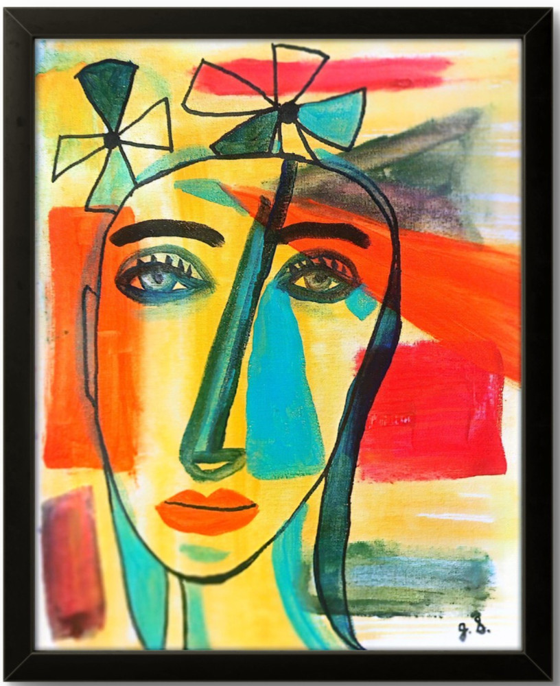 Neo Expressionism Lady Face Vibrant Acrylic Art Signed Canvas Original Painting