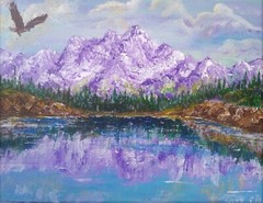 Original painting „Mountain Lake“. Acrylic. 7×9.5 inches. 2022. Handmade