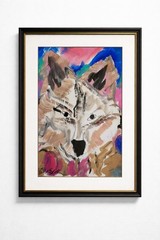 Colorful Neo Expressionist Original Wall Art, Wolf #1 Painting.