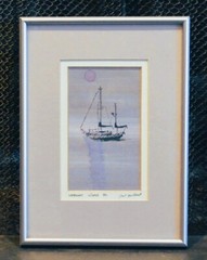 Pat Godbout – Watercolor Painting Vancouver Island BC Sailing Ship at Sea Sunset