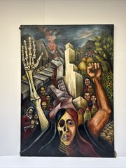 Antique Wpa Painting Holocaust WW2 WW3 Large Expressionist Sylvia Ludins 1940’s