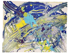 OOAK Acrylic Pour Painting Abstract Blue Yellow Purple White 16×20 Unframed Gift